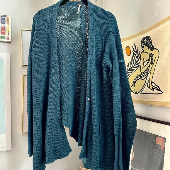 Free People Navy Shark Bite Knit Cardigan - Size S - Picture 3 of 10